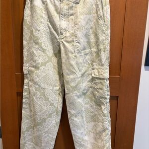 Pilcro Green and White Cargo Pants Relaxed Fit